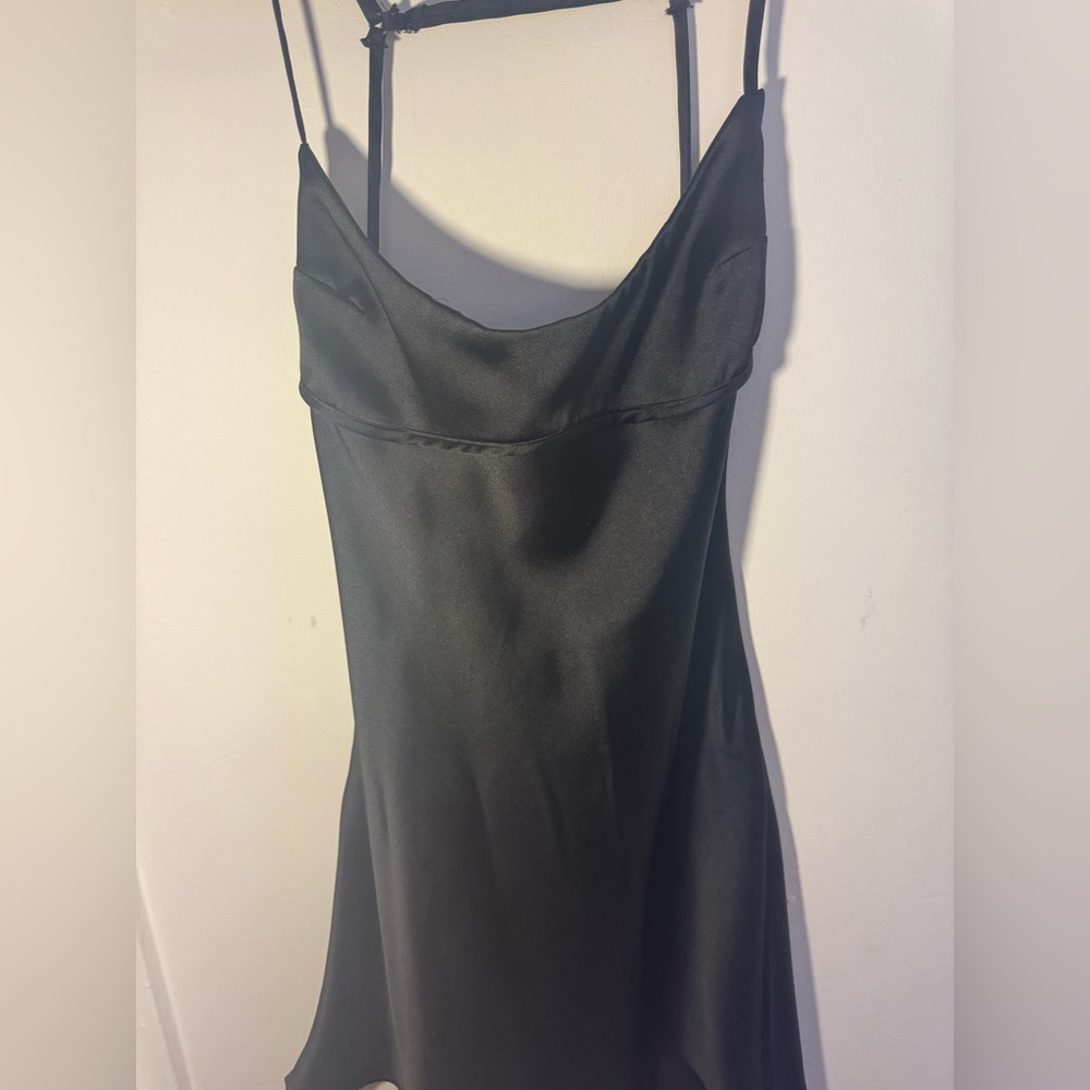 Zara Black Satin midi dress open back